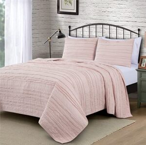 chezmoi collection katy 3-piece frayed edge 100% washed cotton quilt set - soft-finished lightweight bedspread all season bedding, king, blush