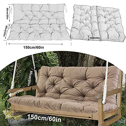 Dttra Outdoor Swing Cushions, Garden Bench Cushions with Backrest and Ties Non-Slip Bench Pads 2-3 Seater Washable Swing Replacement Cushions for Garden Patio Porch loveseat Pad (Khaki 40 * 60in)