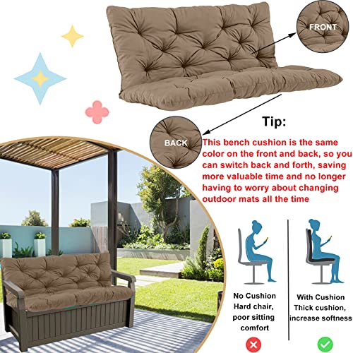 Dttra Outdoor Swing Cushions, Garden Bench Cushions with Backrest and Ties Non-Slip Bench Pads 2-3 Seater Washable Swing Replacement Cushions for Garden Patio Porch loveseat Pad (Khaki 40 * 60in)