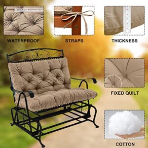 Dttra Outdoor Swing Cushions, Garden Bench Cushions with Backrest and Ties Non-Slip Bench Pads 2-3 Seater Washable Swing Replacement Cushions for Garden Patio Porch loveseat Pad (Khaki 40 * 60in)