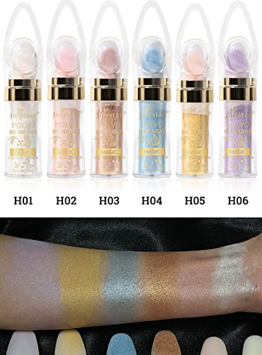 3 Colors Body Glitter, Polvo De Hadas Fairy Powder Highlight Patting Powder Highlighter Stick Highlighter Body Brightens Glitter High Gloss Fairy Glitter Sparkle Powder with Makeup Sponges