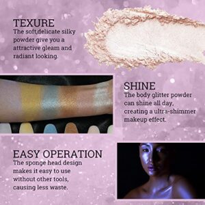 3 Colors Body Glitter, Polvo De Hadas Fairy Powder Highlight Patting Powder Highlighter Stick Highlighter Body Brightens Glitter High Gloss Fairy Glitter Sparkle Powder with Makeup Sponges