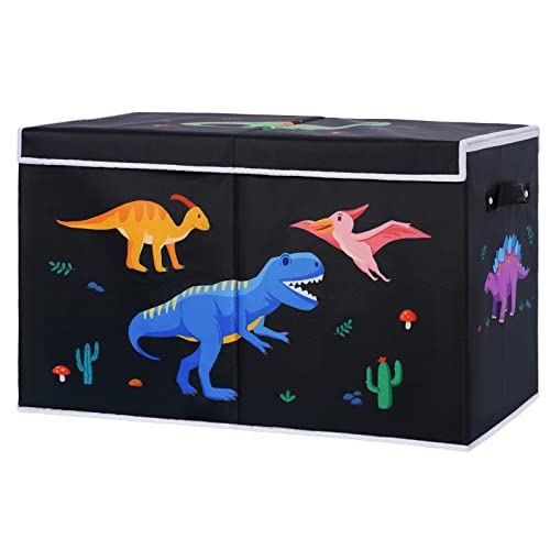 DoveeDosa Dinosaur Toy Box – Black Toy Box-Toy Box for Boys-Toy Chest for Boys- Toy Box for Girls-Collapsible Toy Organizers and Storage Chest - Toy Storage Bin for Playroom Bedroom (Dinosaur)