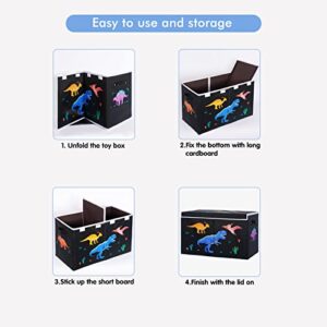 DoveeDosa Dinosaur Toy Box – Black Toy Box-Toy Box for Boys-Toy Chest for Boys- Toy Box for Girls-Collapsible Toy Organizers and Storage Chest - Toy Storage Bin for Playroom Bedroom (Dinosaur)