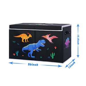 DoveeDosa Dinosaur Toy Box – Black Toy Box-Toy Box for Boys-Toy Chest for Boys- Toy Box for Girls-Collapsible Toy Organizers and Storage Chest - Toy Storage Bin for Playroom Bedroom (Dinosaur)