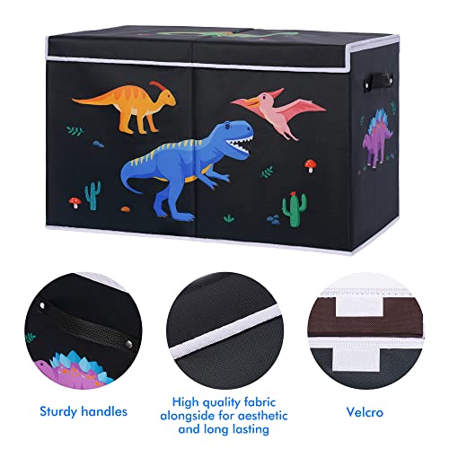 DoveeDosa Dinosaur Toy Box – Black Toy Box-Toy Box for Boys-Toy Chest for Boys- Toy Box for Girls-Collapsible Toy Organizers and Storage Chest - Toy Storage Bin for Playroom Bedroom (Dinosaur)