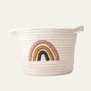 organic cotton luxury rainbow basket handmade sustainable recycable and environmental friendly in neutral earth tones for nursery children kids home organization toys books container decor