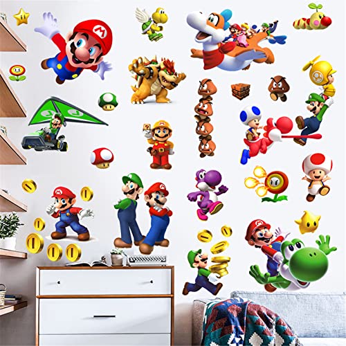 Mario Wall Decals Background Wall Stickers Peel and Stick Wall Art Decor for Kids Boys Girls Bedroom Nursery Living Room and Door