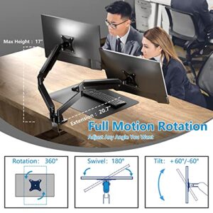 FORGING MOUNT Dual Monitor Arms - Height Adjustable Computer Monitor Desk Stand Fits 13-32'' Monitor, Full Motion Swivel Double Gas Spring Monitor Arms, Each Arm Holds Up to 19.8lbs