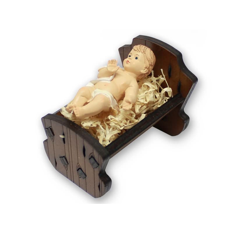 Tiley & Bells 2.5" x 3" x 2.25" REMOVABLE BABY JESUS IN OLIVEWOOD CRIB