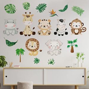 9 sheets baby safari animals wall stickers jungle animals wall decals baby wall decor elephant zebra giraffe hippo lion leaf nursery decals peel and stick wall art decals for kids room nursery decor