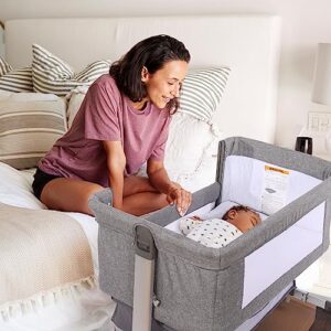 kisdream baby bassinet bedside co sleeper: parents next to tall bed side cradle bassinette attached safe cosleeper crib connected portable cosleeping for newborn & infant with adjustable height