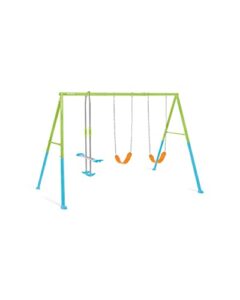 intex 44121e heavy duty backyard three feature swing set: includes two height adjustable swings and glider – plastisol-coated chain – rust-resistant steel frame – anchor system – easy assembly