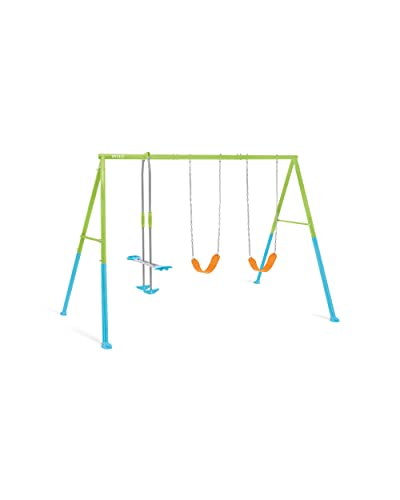 INTEX 44121E Heavy Duty Backyard Three Feature Swing Set: Includes Two Height Adjustable Swings and Glider – Plastisol-Coated Chain – Rust-Resistant Steel Frame – Anchor System – Easy Assembly