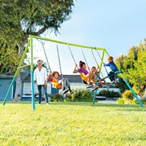 INTEX 44121E Heavy Duty Backyard Three Feature Swing Set: Includes Two Height Adjustable Swings and Glider – Plastisol-Coated Chain – Rust-Resistant Steel Frame – Anchor System – Easy Assembly