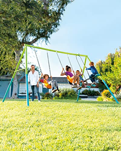 INTEX 44121E Heavy Duty Backyard Three Feature Swing Set: Includes Two Height Adjustable Swings and Glider – Plastisol-Coated Chain – Rust-Resistant Steel Frame – Anchor System – Easy Assembly