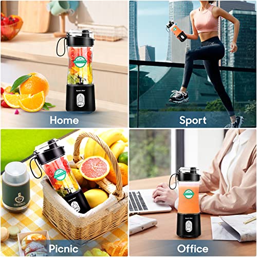 Spardar Portable Blender for Shakes and Smoothies with USB, 4000mAh Portable Blender 6pcs 3D Blades Strong Blending Power Personal Blender, BPA-Free Portable Juicer Smoothie Maker (Black A1)