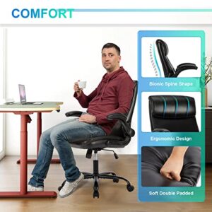 Office Chair, Executive Home Office Computer Desk Chair, Ergonomic Leather Chair for Lumbar Support and Comfort, Adjustable Height and Tilt, Swivel Rolling Task Chair for Work, Study, Game (Black)