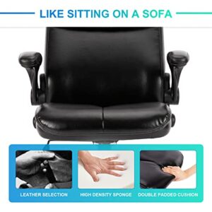 Office Chair, Executive Home Office Computer Desk Chair, Ergonomic Leather Chair for Lumbar Support and Comfort, Adjustable Height and Tilt, Swivel Rolling Task Chair for Work, Study, Game (Black)