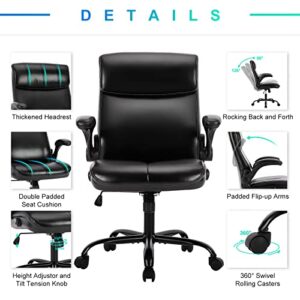 Office Chair, Executive Home Office Computer Desk Chair, Ergonomic Leather Chair for Lumbar Support and Comfort, Adjustable Height and Tilt, Swivel Rolling Task Chair for Work, Study, Game (Black)