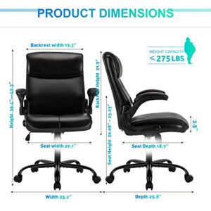 Office Chair, Executive Home Office Computer Desk Chair, Ergonomic Leather Chair for Lumbar Support and Comfort, Adjustable Height and Tilt, Swivel Rolling Task Chair for Work, Study, Game (Black)