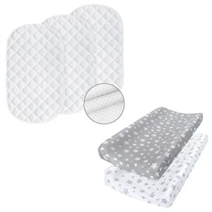 changing pad cover for boys girls 2 pack, lovely print soft unisex diaper change table sheets and changing pad liner bassinet liner waterproof, warm on baby's back bamboo terry thick cushion 3 count