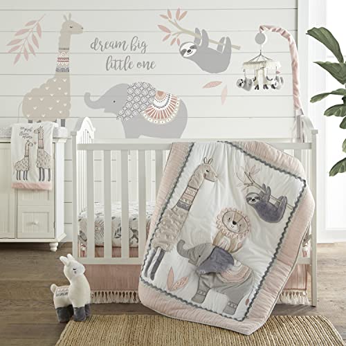 Levtex Baby - Imani Nursery Hamper - Rectangle Fabric Hamper - Elepahnt and Lion - Grey, Cream, Taupe, Pink - Nursery Accessories - Size: 14 x 14 x 19in.