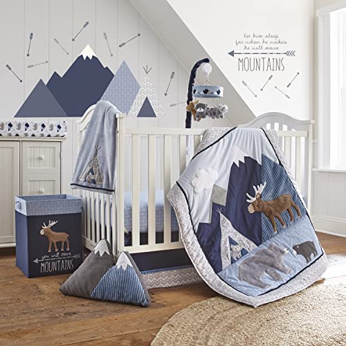 Levtex Baby - Trail Mix Nursery Hamper - Rectangular Fabric Hamper - Moose - Blue, Navy and Brown - Nursery Accessories - Size: 14 x 14 x 9in.