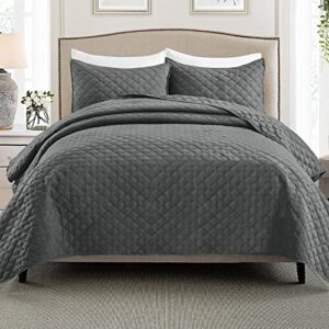 exclusivo mezcla 3-piece gray king size quilt set, box pattern ultrasonic lightweight and soft quilts/bedspreads/coverlets/bedding set (1 quilt, 2 pillow shams) for all seasons