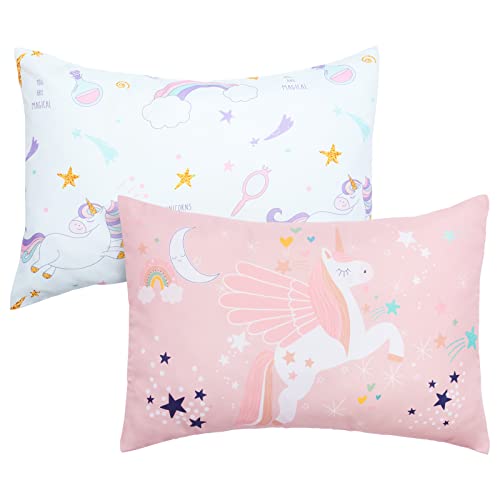 UOMNY Toddler Pillowcases for 13X18 12x16 14x19 Pillow Unicorn Toddler Pillow Case for Girls 2 Pack Kids Pillowcase for Sleepy Pillows Travel Pillowcases Pink/White