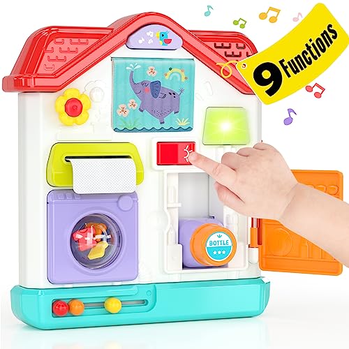 Busy Board for 1 Year Old, 9 in 1 Montessori Toys for 1 Year Old Boy Gifts with Light & Music, Baby Toys 12-18 Months Sensory Toys for Toddlers 1-3 Baby Toys for 1 Year Old Girl Birthday Gift