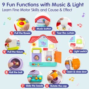 Busy Board for 1 Year Old, 9 in 1 Montessori Toys for 1 Year Old Boy Gifts with Light & Music, Baby Toys 12-18 Months Sensory Toys for Toddlers 1-3 Baby Toys for 1 Year Old Girl Birthday Gift