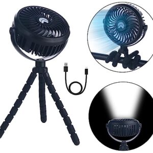 AYL Portable Fan Battery Operated, Small Stroller Fan with Lights USB Rechargeable 360° Rotate Flexible Tripod Clip On Fan, Handheld Cooling Mini Fan for Travel, Car Seat, Camping, and Bedroom (Black)