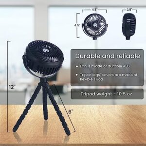 AYL Portable Fan Battery Operated, Small Stroller Fan with Lights USB Rechargeable 360° Rotate Flexible Tripod Clip On Fan, Handheld Cooling Mini Fan for Travel, Car Seat, Camping, and Bedroom (Black)