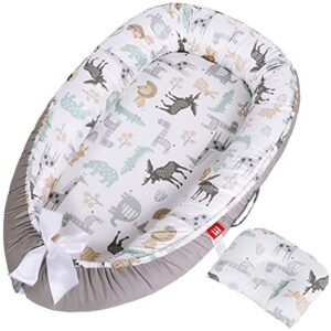 go2bedroom baby lounger cover baby nest cover for newborn baby co sleeping sleeper breathable baby bed cover for traveling infant portable crib bassinet thicken ultra soft baby nest (aa-animals)