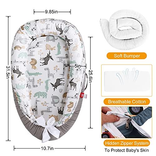 Go2bedroom Baby Lounger Cover Baby Nest Cover for Newborn Baby Co Sleeping Sleeper Breathable Baby Bed Cover for Traveling Infant Portable Crib Bassinet Thicken Ultra Soft Baby Nest (AA-Animals)