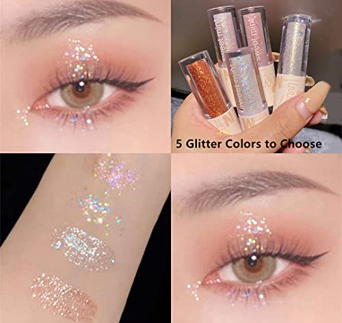 Go Ho Glitter Eyeshadow Makeup,Liquid Glitter Under Eye Shadow Bling,Glitter Eyeliner Diamond Sparkle Eye Stick,Shimmer and Shine Makeup Glitter Lip Gloss for Women Korean Makeup,01# Pink Purple