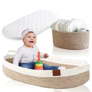 ldvine baby changing basket - diaper caddy organizer moses diaper basket table dresser nursery topper, waterproof foam pad storage woven bin included