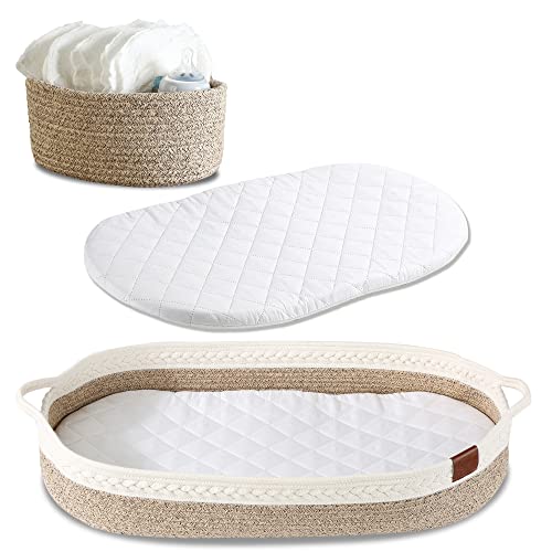 LDVINE Baby Changing Basket - Diaper Caddy Organizer Moses Diaper Basket Table Dresser Nursery Topper, Waterproof Foam Pad Storage Woven Bin Included