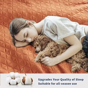 Burnt Orange Queen Size Quilt Bedding Sets-3 Pieces, Lightweight Summer Bedspread/Coverlet-90''x98'', Luxurious Soft 3D Ultrasonic Microfiber Bed Quilt for All Seasons (Includes 1 Quilt,2 Shams)