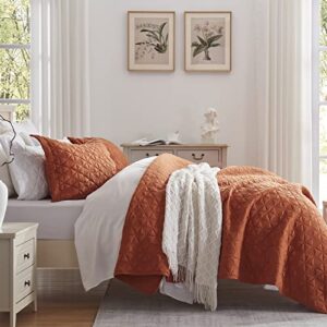 Burnt Orange Queen Size Quilt Bedding Sets-3 Pieces, Lightweight Summer Bedspread/Coverlet-90''x98'', Luxurious Soft 3D Ultrasonic Microfiber Bed Quilt for All Seasons (Includes 1 Quilt,2 Shams)