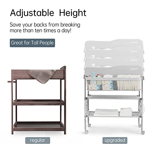 Baby Changing Table Portable Adjustable Changing Station for Tall, Foldable Diaper Changing Tables, Easy Clean Changing Table Topper, Large Storage Cholena Changing Station for Nursery, Light Grey