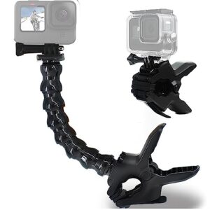 fitstill jaws flex clamp mount with adjustable gooseneck 8-section compatible with go pro hero 11,10. 9, 8, 7, 6, 5, 4, session, 3+, 3, 2, 1, max, fusion, dji osmo action cameras