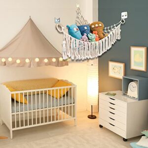 Boho Stuffed Animals Net Or Hammock Large,55 inch Toy Hammock Macrame Stuff Animal Storage Corner Hanging Net Holder,Mesh Hammock Plush Toy Organizer with Tassel & Hooks for Bedroom