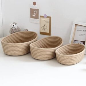 gthfine cotton rope woven basket, 3 packs rope woven storage baskets, home organizing bins and toy organizer, baby nursery bin, small dog cat toy box, baskets for gifts empty-3pcs khaki
