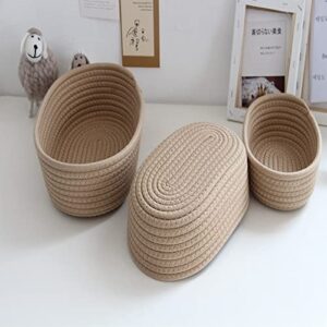 GTHFINE Cotton Rope Woven Basket, 3 Packs Rope Woven Storage Baskets, Home Organizing Bins and Toy Organizer, Baby Nursery Bin, Small Dog Cat Toy Box, Baskets for Gifts Empty-3pcs Khaki