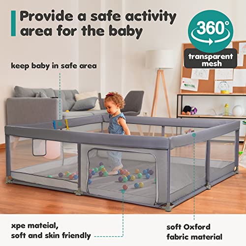 Baby Playpen 79'' x 71'' Extra Large Playpen for Babies and Toddlers with Breathable Mesh Baby Gate Baby Play Yards Baby Activity Center Baby Fence Play Area Nursery Furnitur