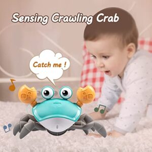 Dusja Sensing Escape Crawling Crab, Tummy Time Baby Toy with Music& Lights, Interactive Kids Infant Learning and Entertainment Fun Toy Birthday Gift (Green)