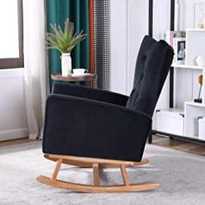 OUYESSIR Rocking Chair Nursery, Upholstered High-Back Glider Chair, Comfortable Rocker Fabric Padded Seat, Modern Leisure Single Accent Arm Chair for Living Room, Hotel, Bedroom (Black)