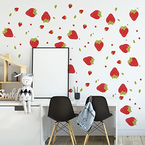 SAOMOUR 92 Pieces Strawberry Decor Strawberry Stickers Strawberry Wall Decals for Girls Boys Baby Bedroom Nursery Wall Decor